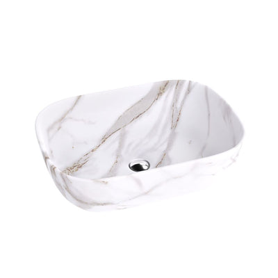 Elpis ceramic countertop basin with white and beige marble effect