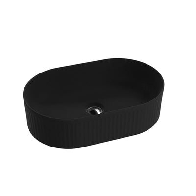 Ilus fluted oval countertop basin in matt black