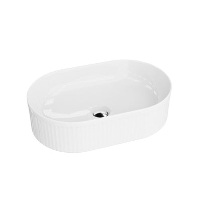 Ilus fluted oval countertop basin in white gloss