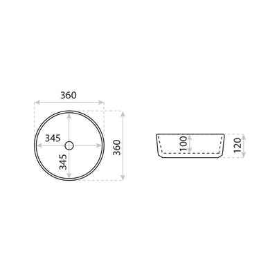 Isla 360 x 360 x 120 mm technical drawing