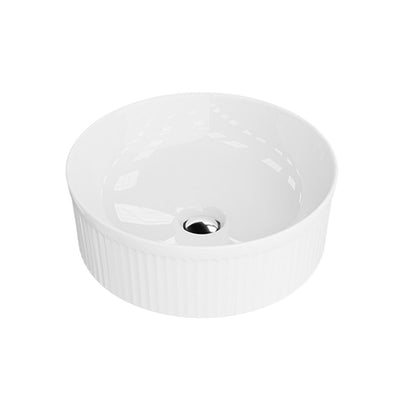 Isla round fluted countertop basin in white gloss