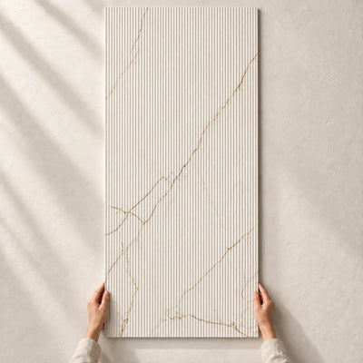 Limaro White Decor Structure Matt 120x60cm – full tile held in hands – product render