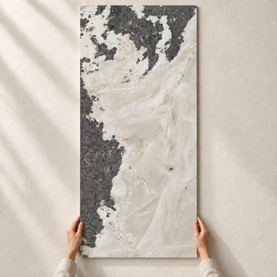 Lumeya Naturale Satin 120x60cm – full tile held in hands – product render