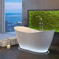 Besco Viya Freestanding Mineral-Cast Bathtub with White Syphon (Gloss or Matt), 160×70 / 170×72 - 160x70mm Matt - Bathroom Store