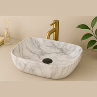 Rita Washbasin, Black & White Imitation Stone - Bathroom Store Ireland