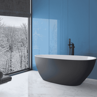 Besco Goya B&W White and black Freestanding Mineral-Cast Bathtub – with white syphon - 142x62mm Glossy - Bathroom Store