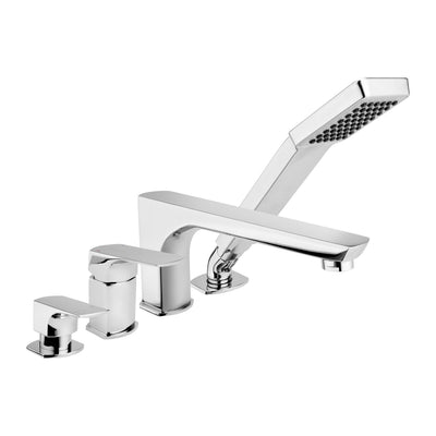 KFA Mokait 4-hole deck-mounted bath mixer with hand shower in chrome