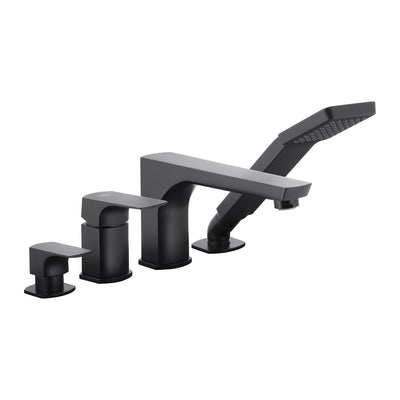 KFA Mokait 4-hole deck-mounted bath mixer with hand shower in matt black