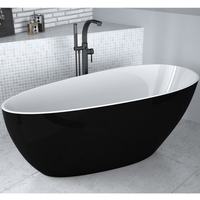 Besco Goya B&W White and black Freestanding Mineral-Cast Bathtub – with white syphon - 142x62mm matt - Bathroom Store