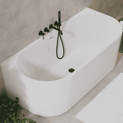 Fluted Bathtub – White, Modern Oval, Back to Wall - 170x78mm - Bathroom Store Ireland