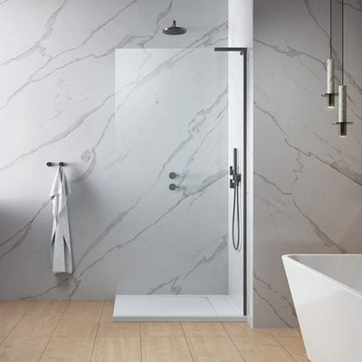 Modo Brushed Gunmetal Wetroom Screen in Bathroom