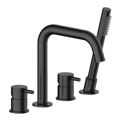 KFA Moza 4-hole deck-mounted bath mixer with hand shower in matt black