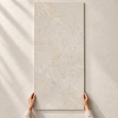 Noble Symphony Crema Matt 120x60cm – full tile held in hands – product render