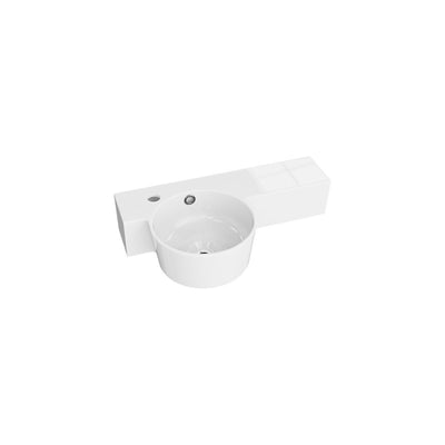 Recto white gloss wall-hung basin, left-hand version
