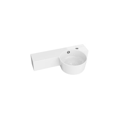 Recto white gloss wall-hung basin, right-hand version