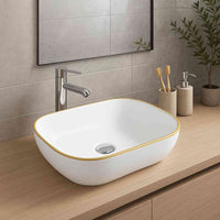Rita Countertop Washbasin - White + Gold Lip - Bathroom Store Ireland