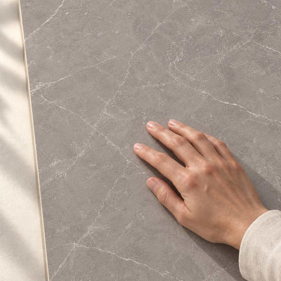 Ritual Grey Matt 120x60cm – surface detail with hand – product render