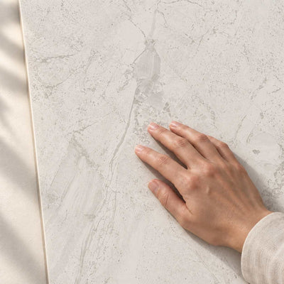 Saint Cathedral White Semi-Polished 120x60cm – hand touching tile surface – product render
