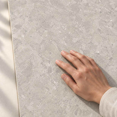 Sedina Grey Matt 120x60cm – hand touching tile surface – product render