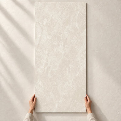 Senses Cirra White Semi-Polished 120x60cm – full tile held in hands – product render