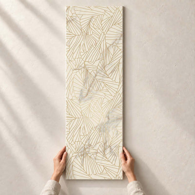 Serene - Bianco Inserto 25x75cm – full tile held in hands – product render
