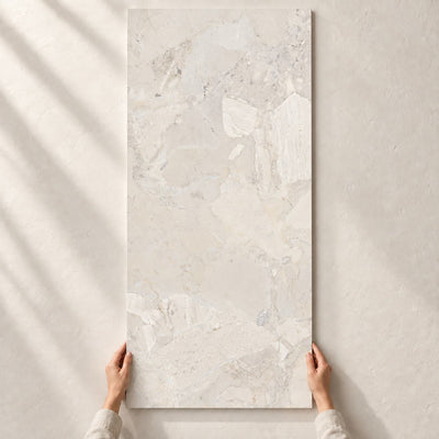 Soft Harmony White Matt 120x60cm – full tile held in hands – product render