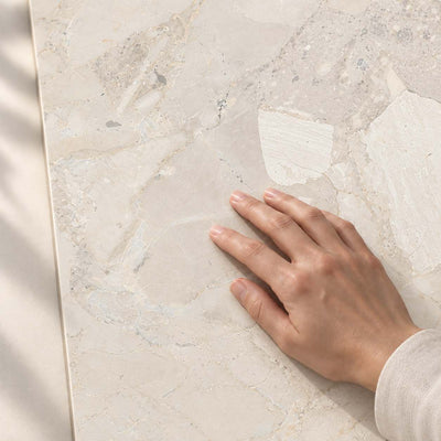 Soft Harmony White Matt 120x60cm – hand touching tile surface – product render