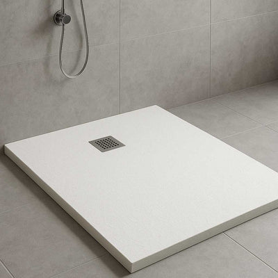 White Stone Resin Shower Tray – 3cm Slate Finish - 1000mm 800mm - Bathroom Store