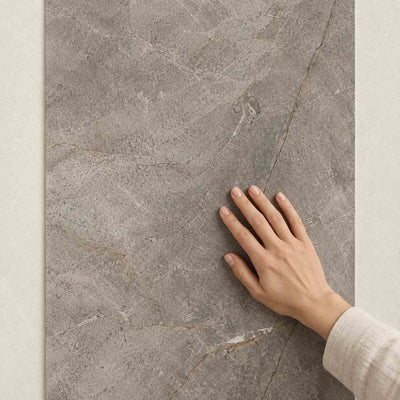 Toscana Gris Grey Marble Effect Tile Matt 30x90cm – hand touching tile surface – product render