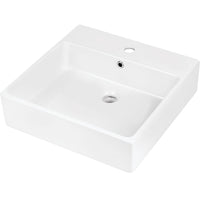 Temisto Ceramic washbasin, countertop/wall-mounted, with tap shelf - 50x50 cm - 500x500mm - white - CDT_6U5S - Deante Kitchen Tap