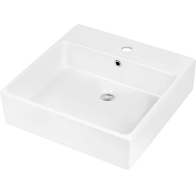 Temisto Ceramic washbasin, countertop/wall-mounted, with tap shelf - 50x50 cm - 500x500mm - white - CDT_6U5S - Deante Kitchen Tap