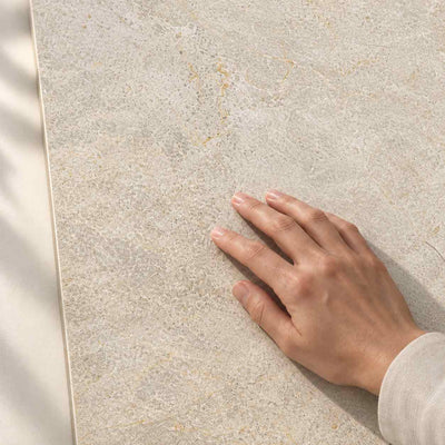 Urban Champagne Beige Structure Matt 120x60cm – hand touching tile surface – product render