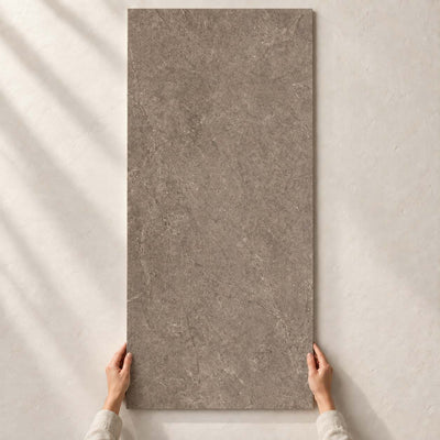 Urban Champagne Naturale Structure Matt 120x60cm – full tile held in hands – product render