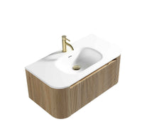 Flauto 870mm Wall Hung Curve Corner Vanity with Matte Basin - Country Oak