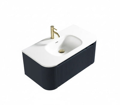 Flauto 870mm Wall Hung Curve Corner Vanity with Matte Basin - Midnight Shadow