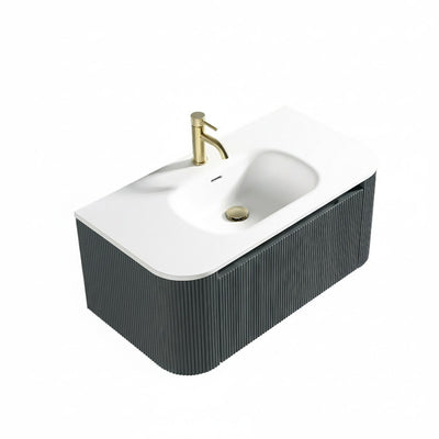 Flauto 870mm Wall Hung Curve Corner Vanity - Smoked Sage