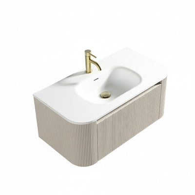 Flauto 870mm Wall Hung Curve Corner Vanity with Matte Basin - Soft Coffee