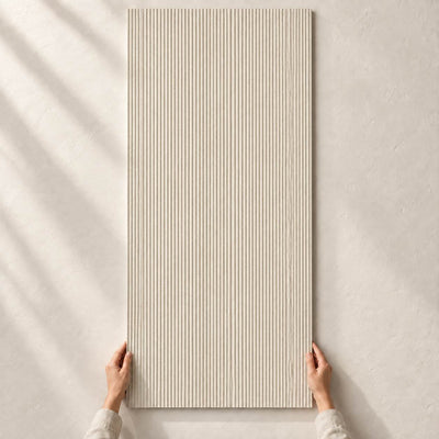 Velmero Greige Decor Structure Matt 120x60cm porcelain tile – full tile held in hands – product render