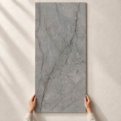 Visioner Grey - Polished 120x60cm – full tile held in hands – product render