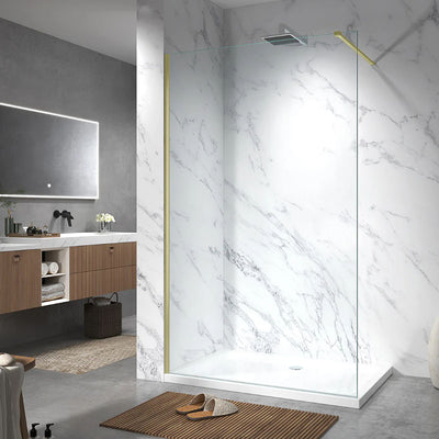 Walk-In Screen Clear Glass 8mm with Gold Profile in Bathroom