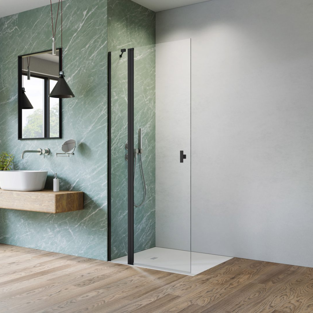 Radaway Nes Walk-In KDD II – Gold, Chrome & Black Finish Shower Panel