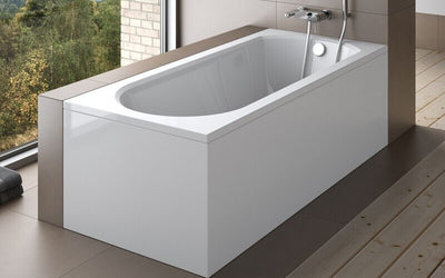 Intrica bath fitted with a white gloss panel in a modern bathroom