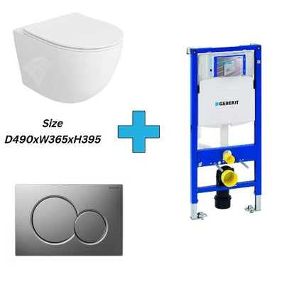 Cassiopeia Wall Hung Toilet with Geberit Sigma 112cm Installation Frame and Concealed Cistern - Sigma01 Gloss Chrome(included) - Bathroom Store Ireland