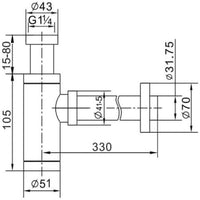 Dimensions of Chrome Basin Bottle Trap