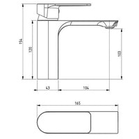 Dimensions of Mexen Alexa gold basin mixer
