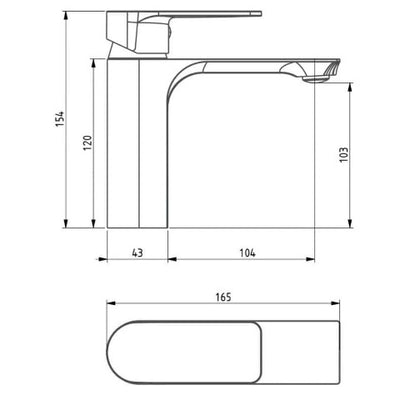 Dimensions of Mexen Alexa gold basin mixer