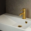 Moza Brushed Gold Low Washbasin Mixer in Bathroom