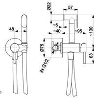 Dimensions for Moza Concealed Bidet Mixer