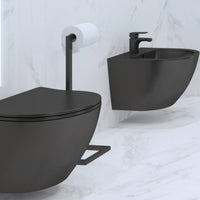 Sinto Black Wall Hung Toilet + Bidet in Bathroom 