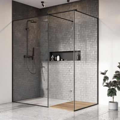 Modo X III 10mm Walk-In Screen with Side Panel - Black Frame - 500mm 500mm - Radaway